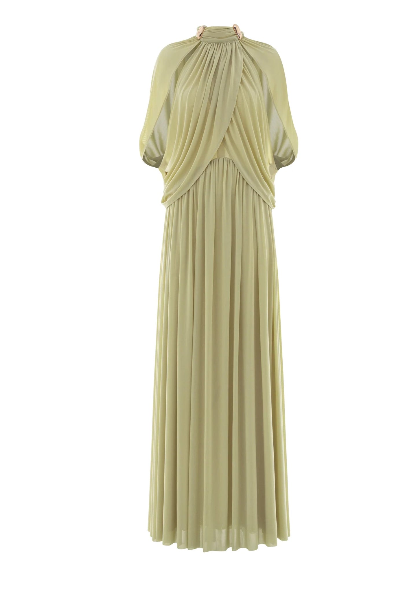 Cape Design Mesh Maxi Dress In Green