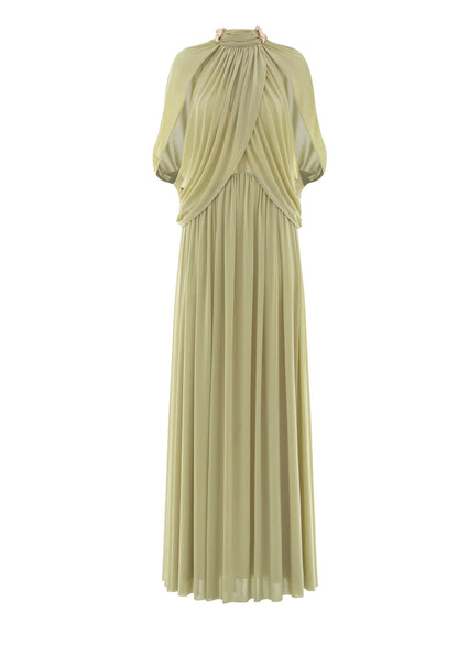 Cape Design Mesh Maxi Dress In Green