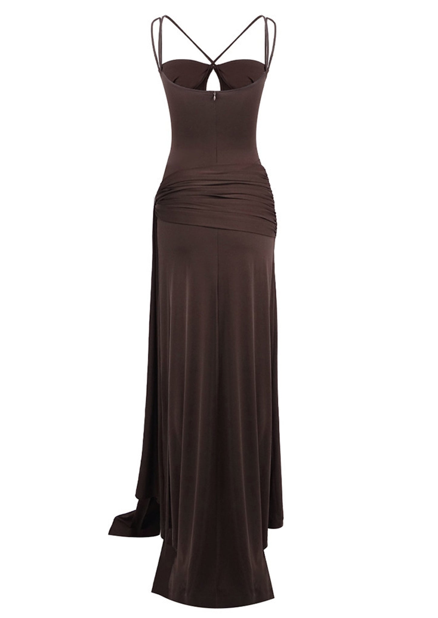 Ruched Draped Cut-Out Split Maxi Dress