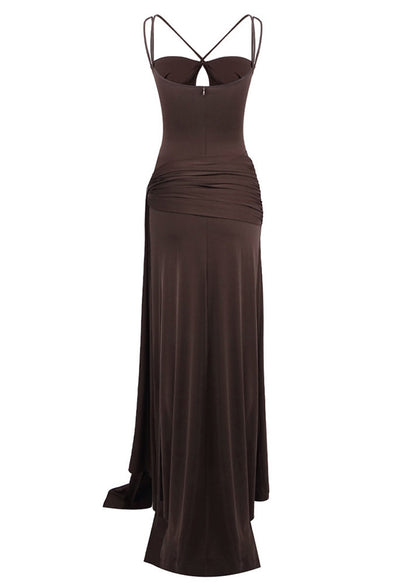 Ruched Draped Cut-Out Split Maxi Dress