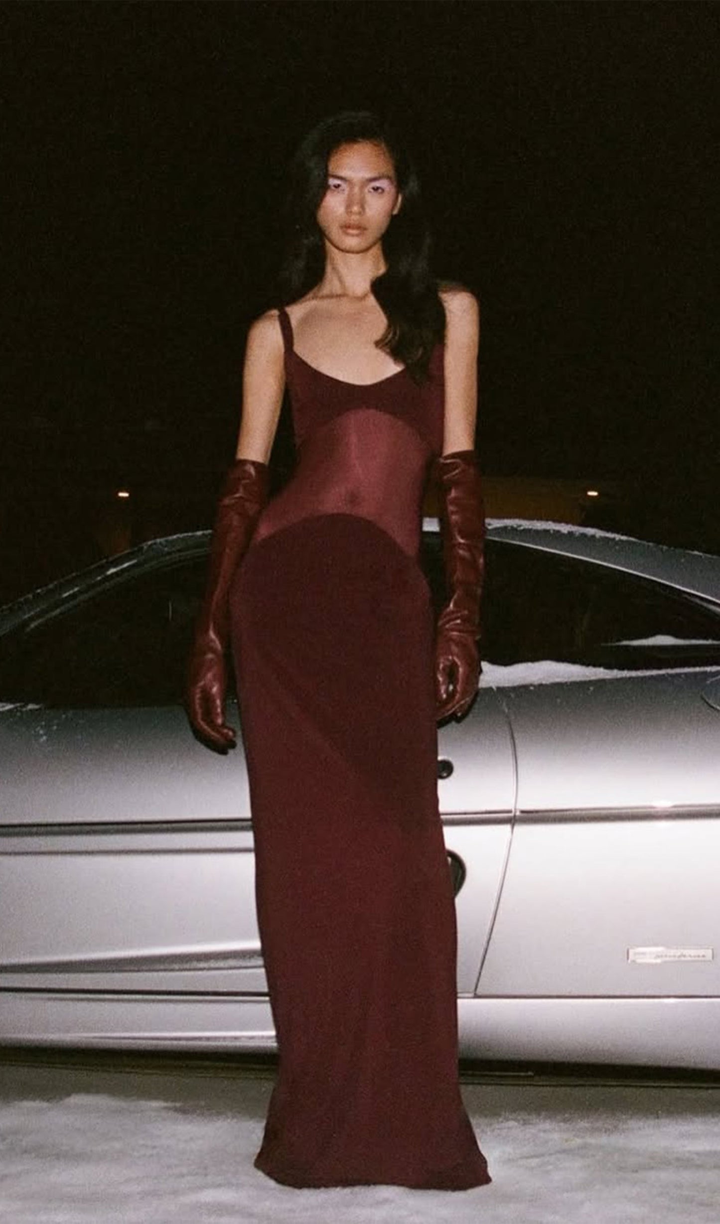 Sheer Knit Curve Maxi Dress In Red