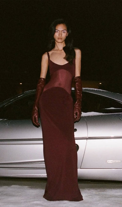 Sheer Knit Curve Maxi Dress In Red