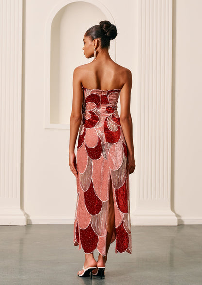 Off Shoulder Embroidered Velvet Gown