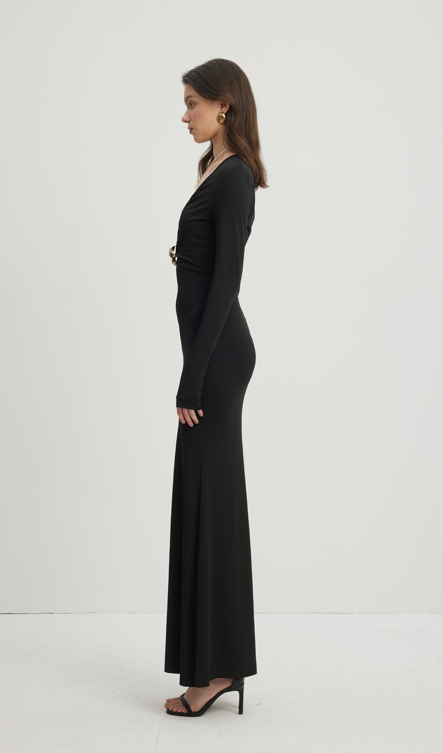 Deep V Neck Maxi Dress Black
