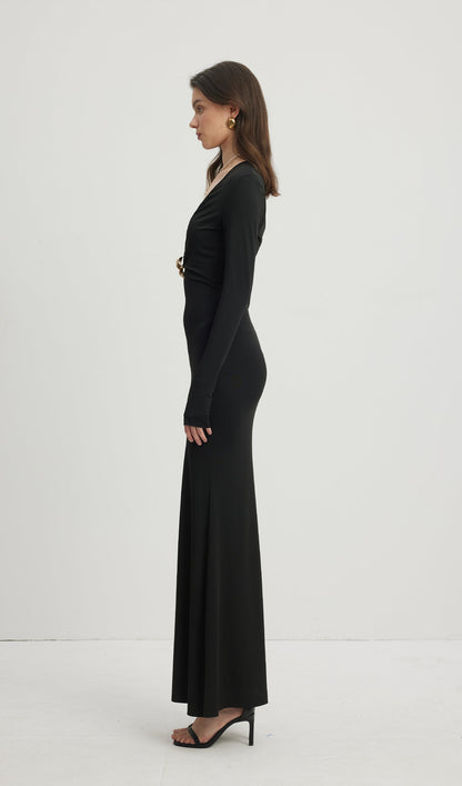 Deep V Neck Maxi Dress Black