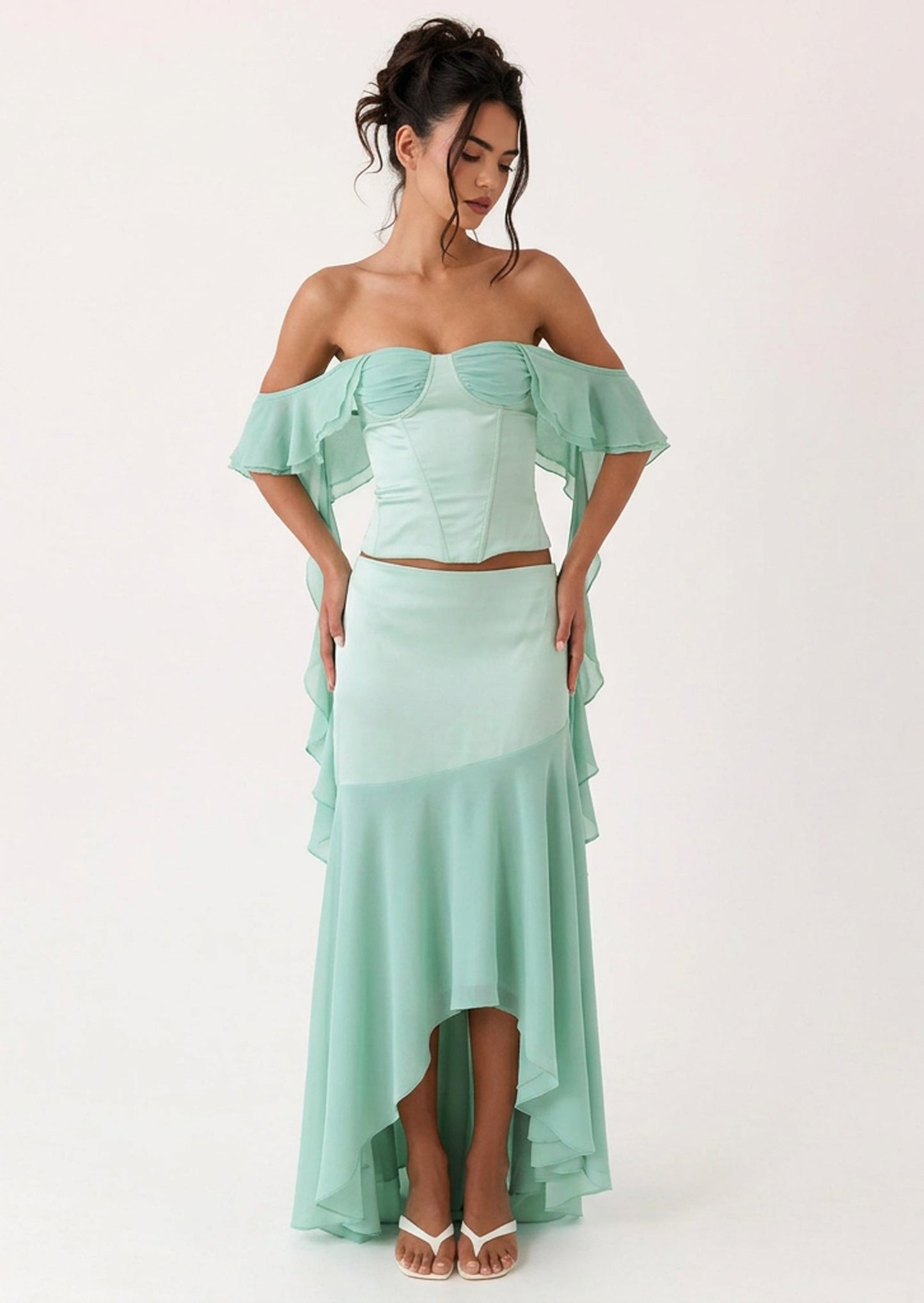 Deenesa Corset Top & Maxi Skirt Set In Mint