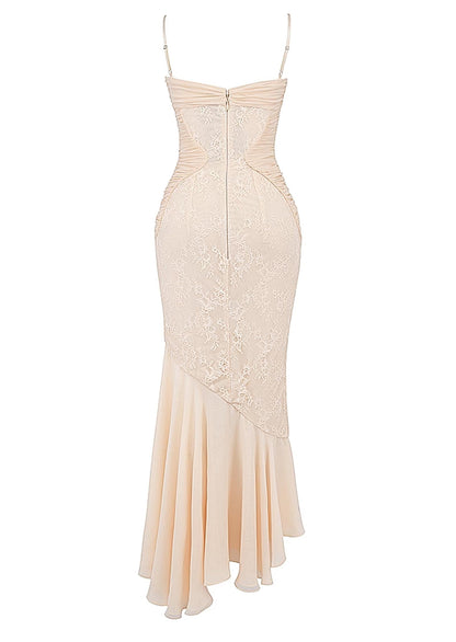 Vanilla Chiffon & Lace Maxi Dress