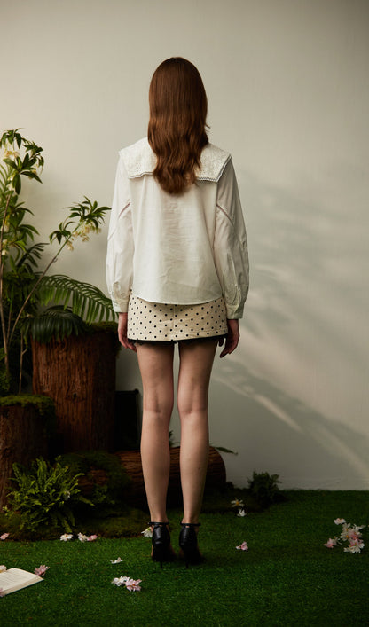 Navy Collar Shirt With Bow