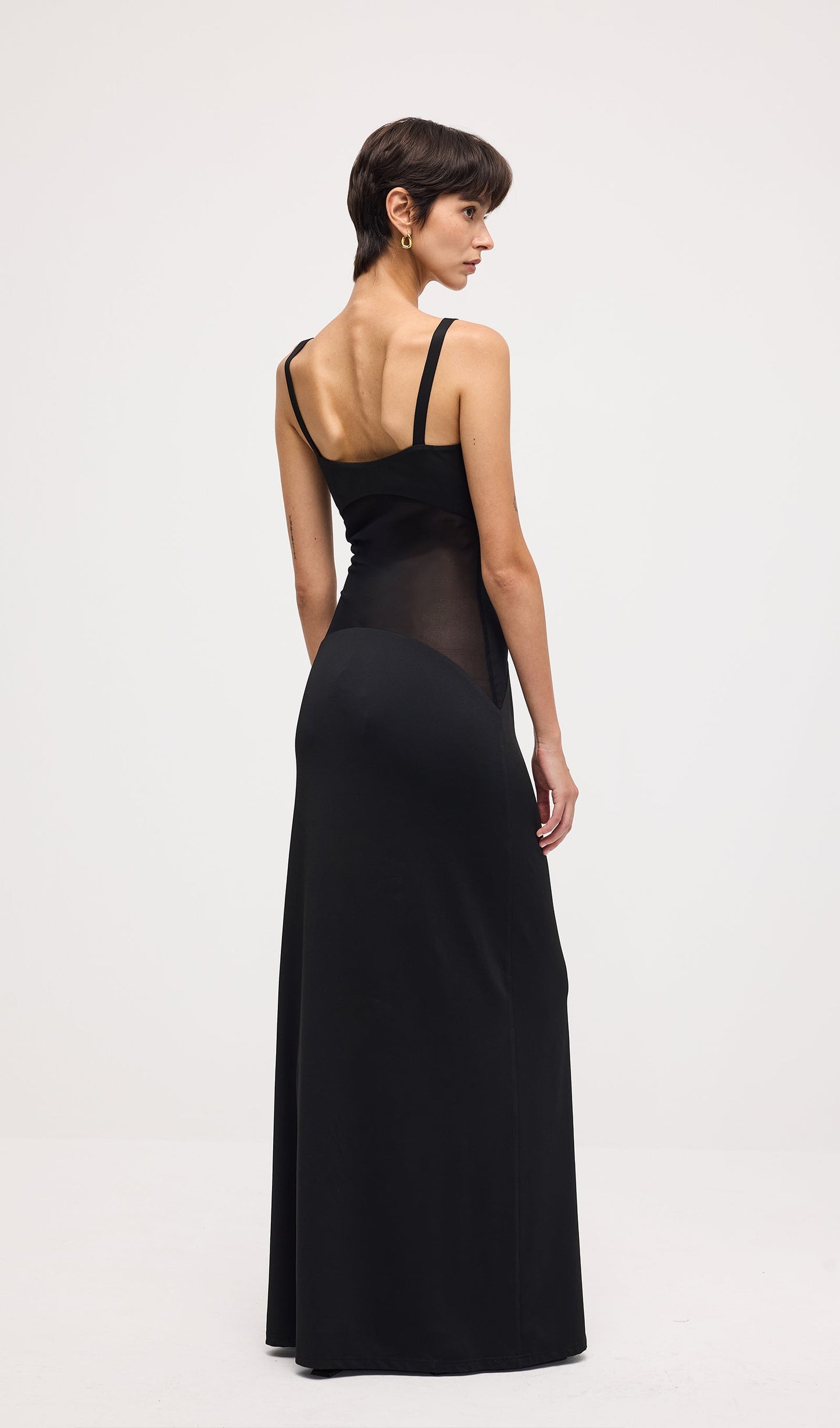 Solid Sheer Knit Curve Maxi Dress In Black