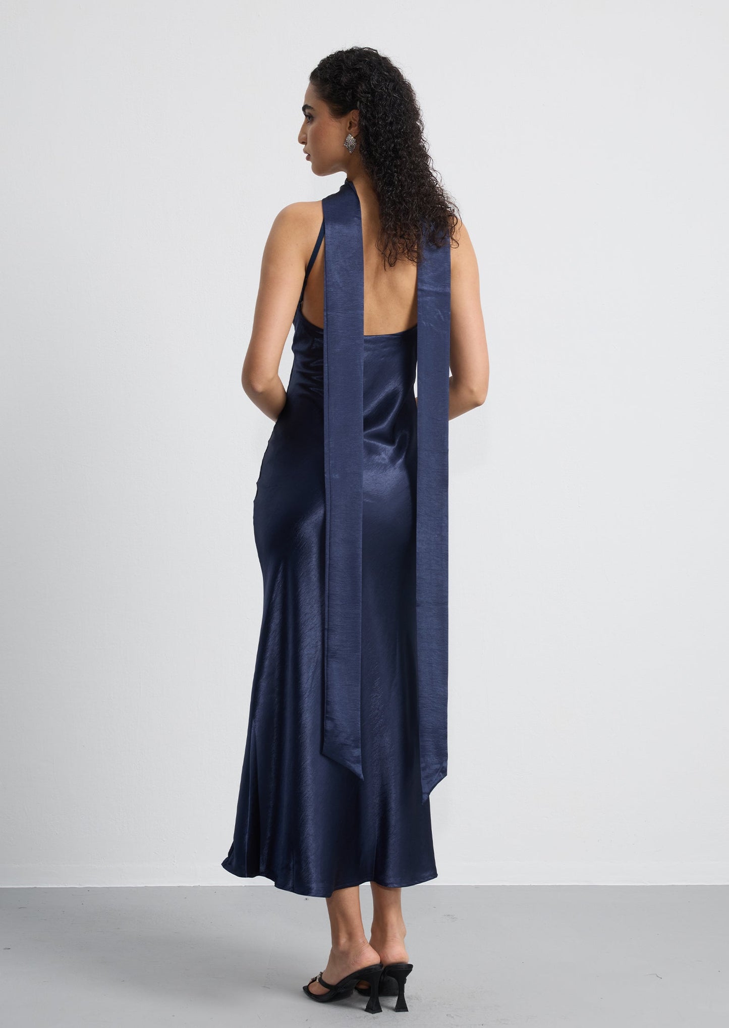 Satin Twist Front Halterneck Midi Dress
