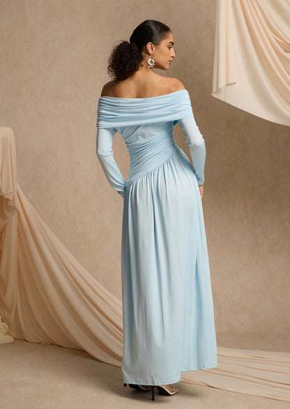 Layali Rose Jersey Gathering Long Sleeve Maxi Dress