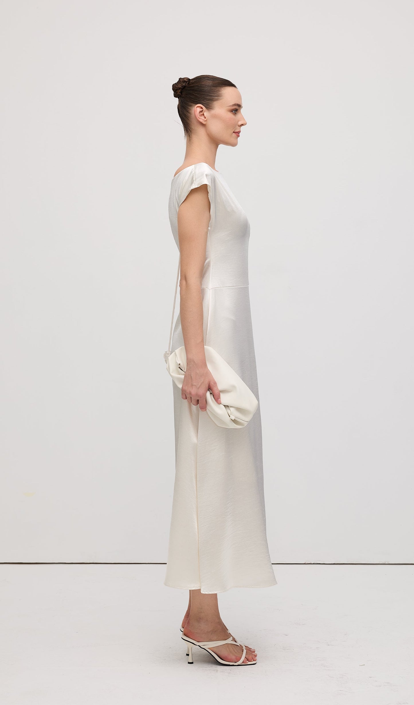 Asymmetric Short sleeve Satin Midi Dress