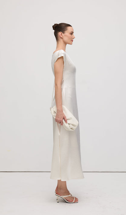 Asymmetric Short sleeve Satin Midi Dress