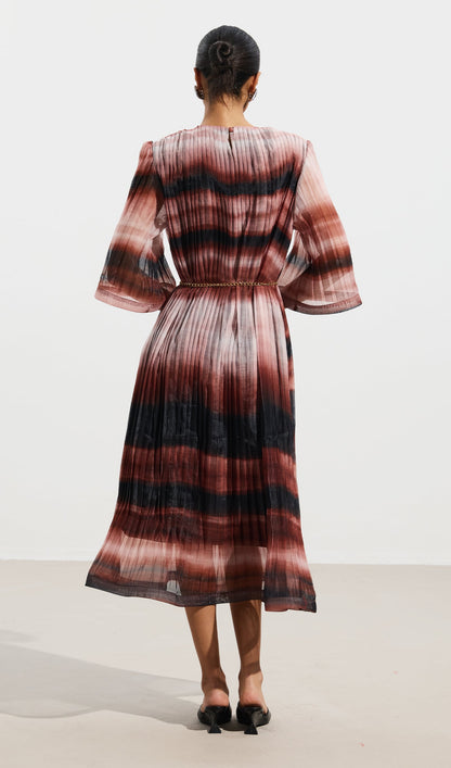 Pleated Tie Dyed Georgette Midi Dress