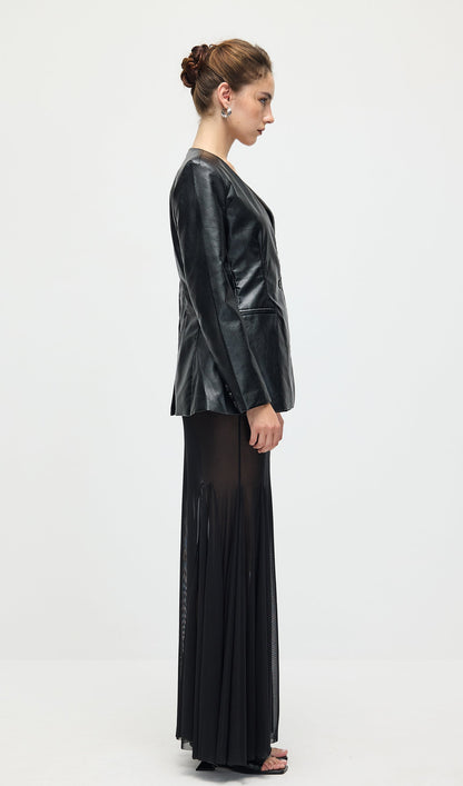 Vegan Leather Blazer In Black