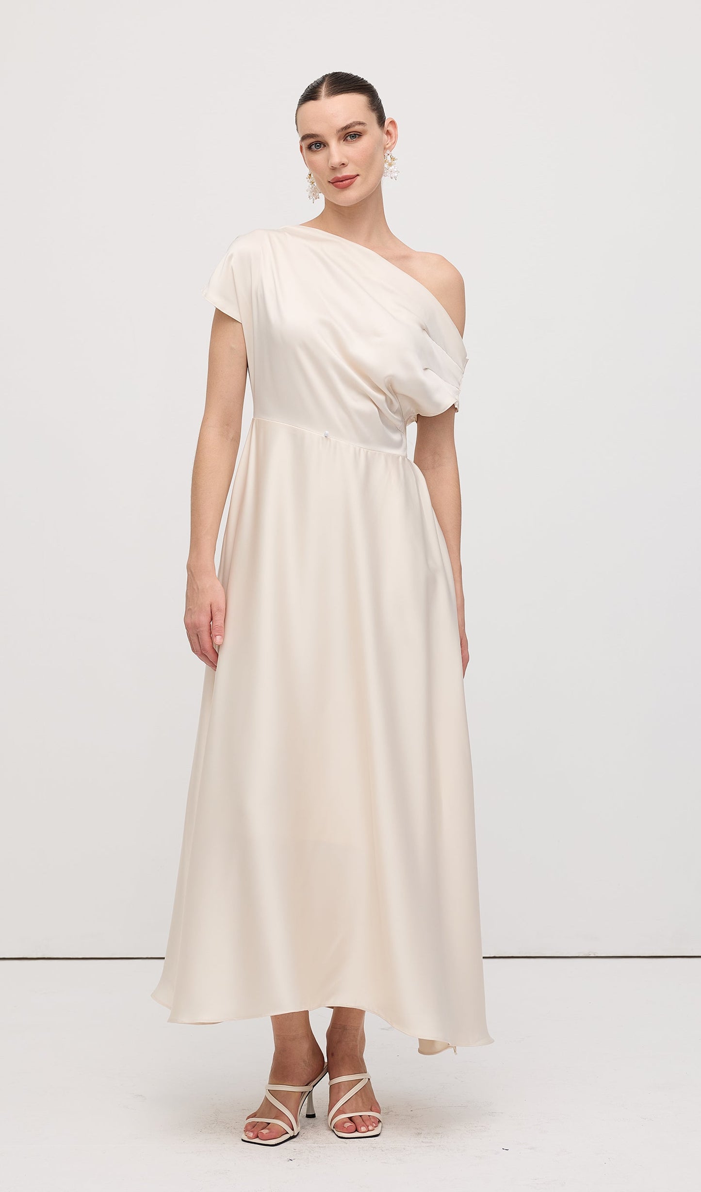 Asymmetry Satin Lace Up Maxi Dress