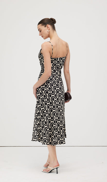 Black White Geometric Print Midi Dress