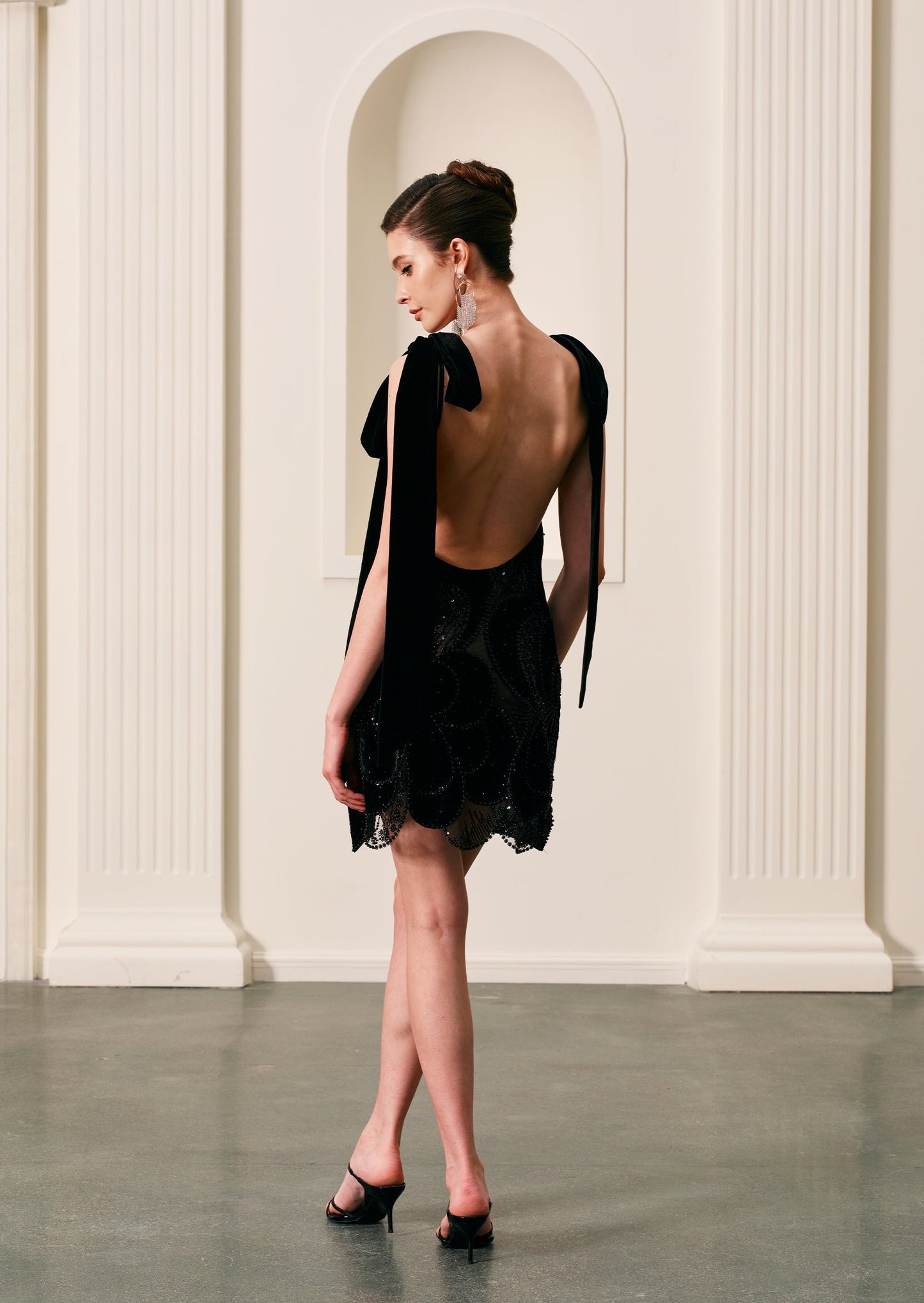 Mini Embroidered Black Velvet Gown