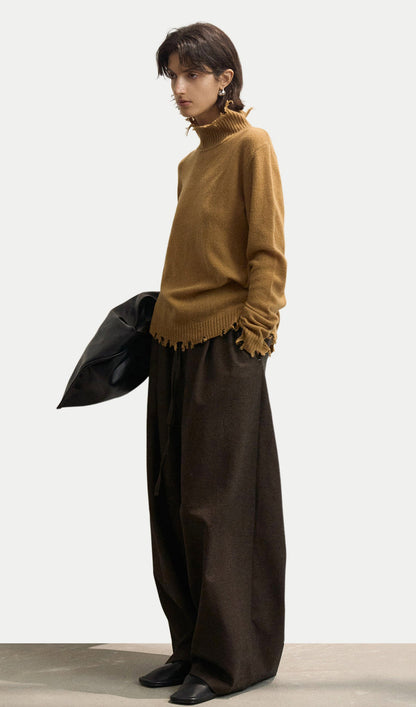 Wool Turtleneck Knit Top In Amber