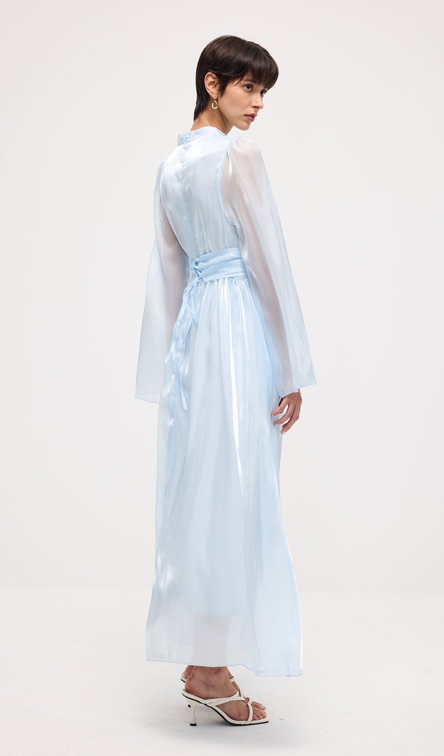 High Neckline Flared Hem Maxi Dress