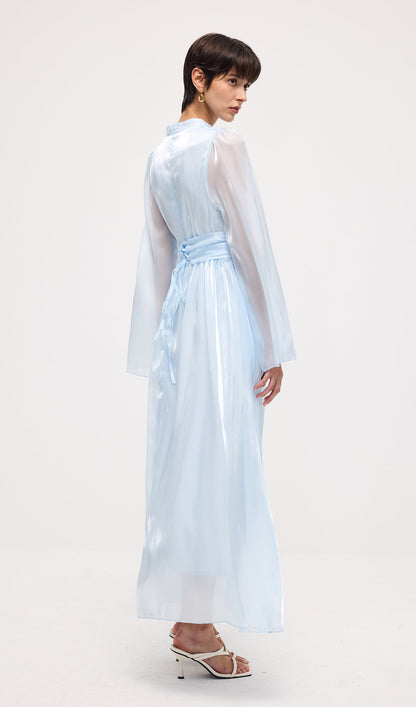 High Neckline Flared Hem Maxi Dress