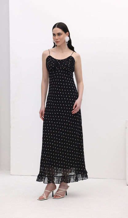 Polka Dot Chiffon Slip Midi Dress