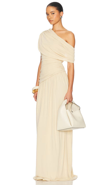 Off Shoulder Pleated Maxi Dress