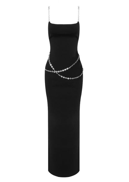 Sleeveless Chain Maxi Dress In Black