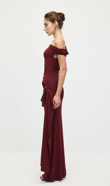 Solid Slinky Fishtail Maxi Dress In Mahogany
