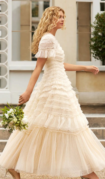 Valentine Ruffle Gown In Tulle Mesh