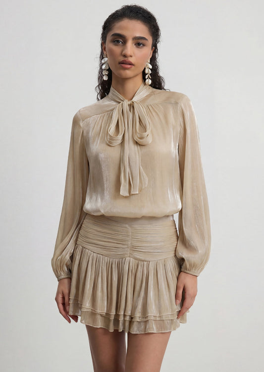 Bow Blouse & Shirred Skirt Set