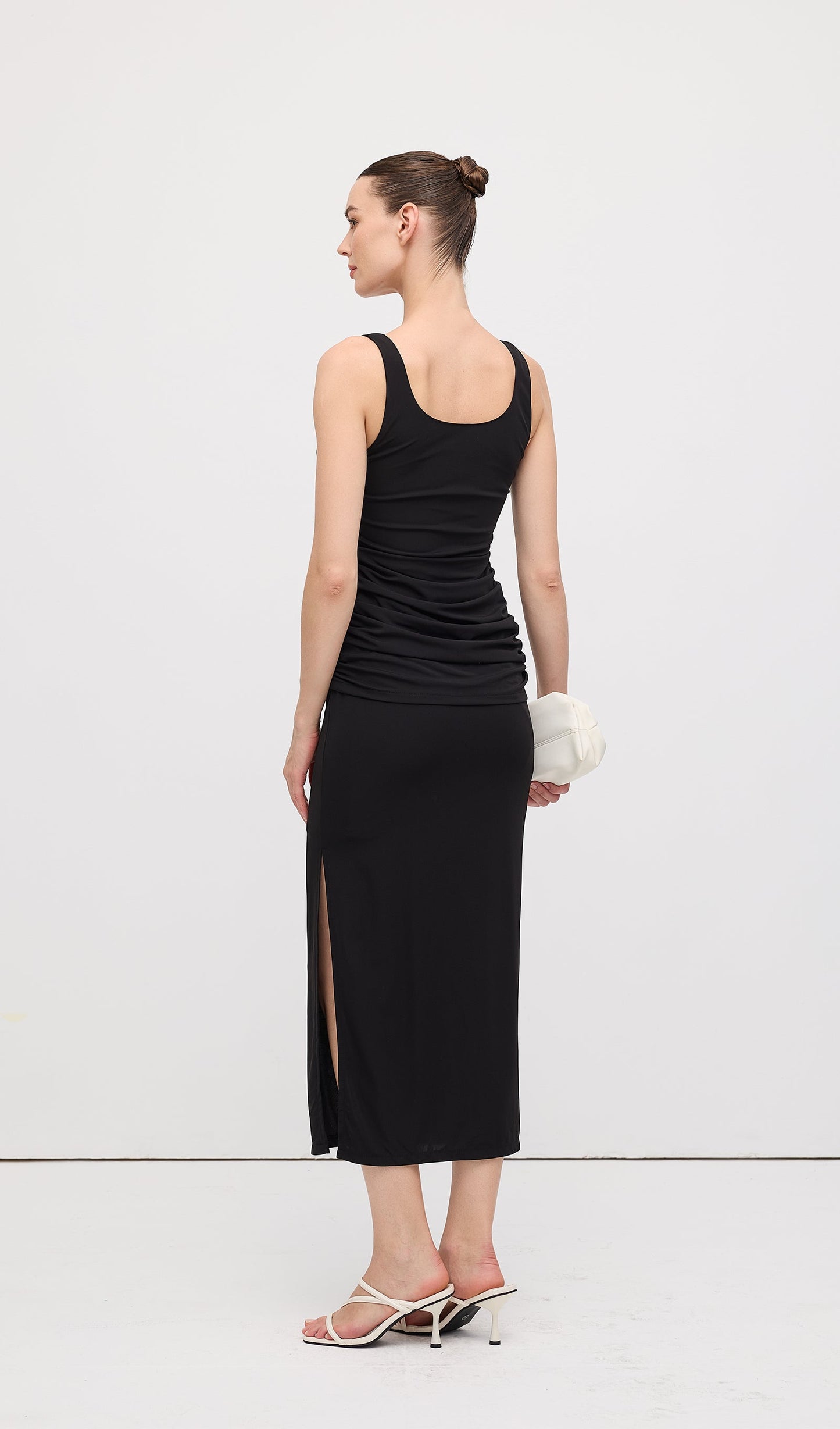 Sleeveless Pleats At Waist Midi Dress