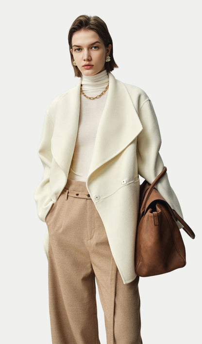 Asymmetrical Woo Cashmere Belted Coat