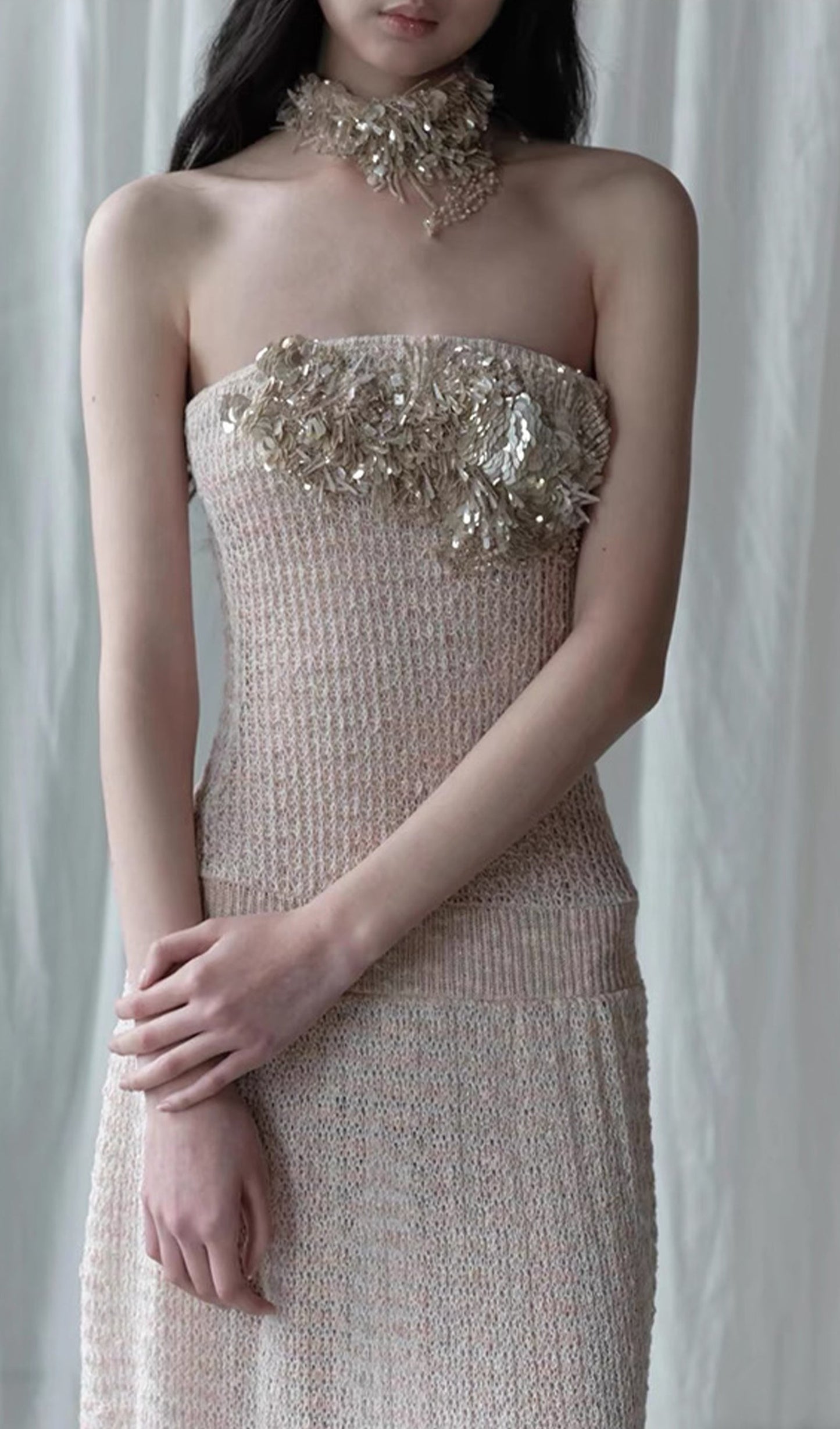 Irregular Hollow Knitted Tube Maxi Dress