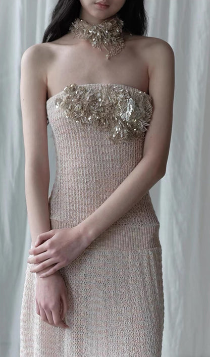 Irregular Hollow Knitted Tube Maxi Dress