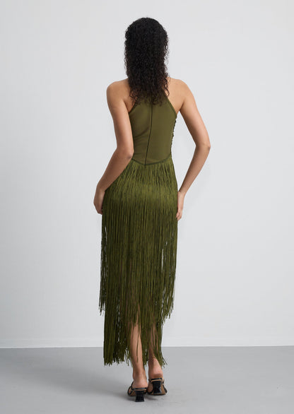 Halter Fringe Maxi Dress