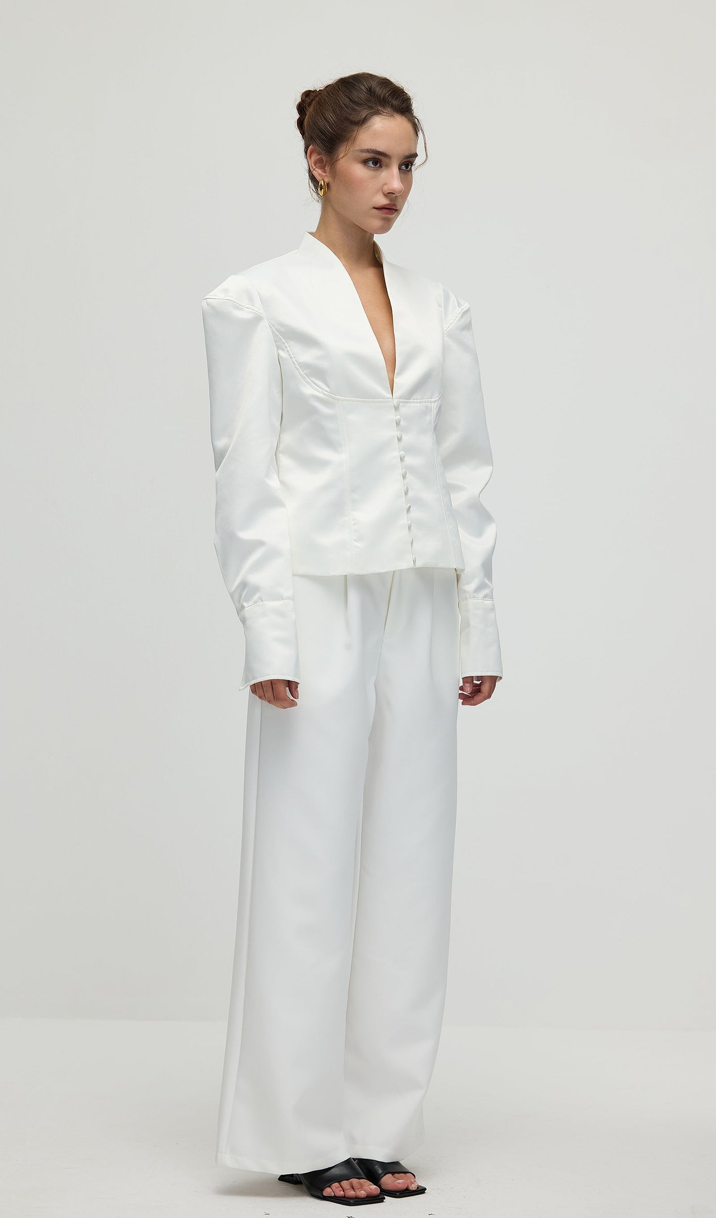 Solid Deep V Wide Shoulder Coat