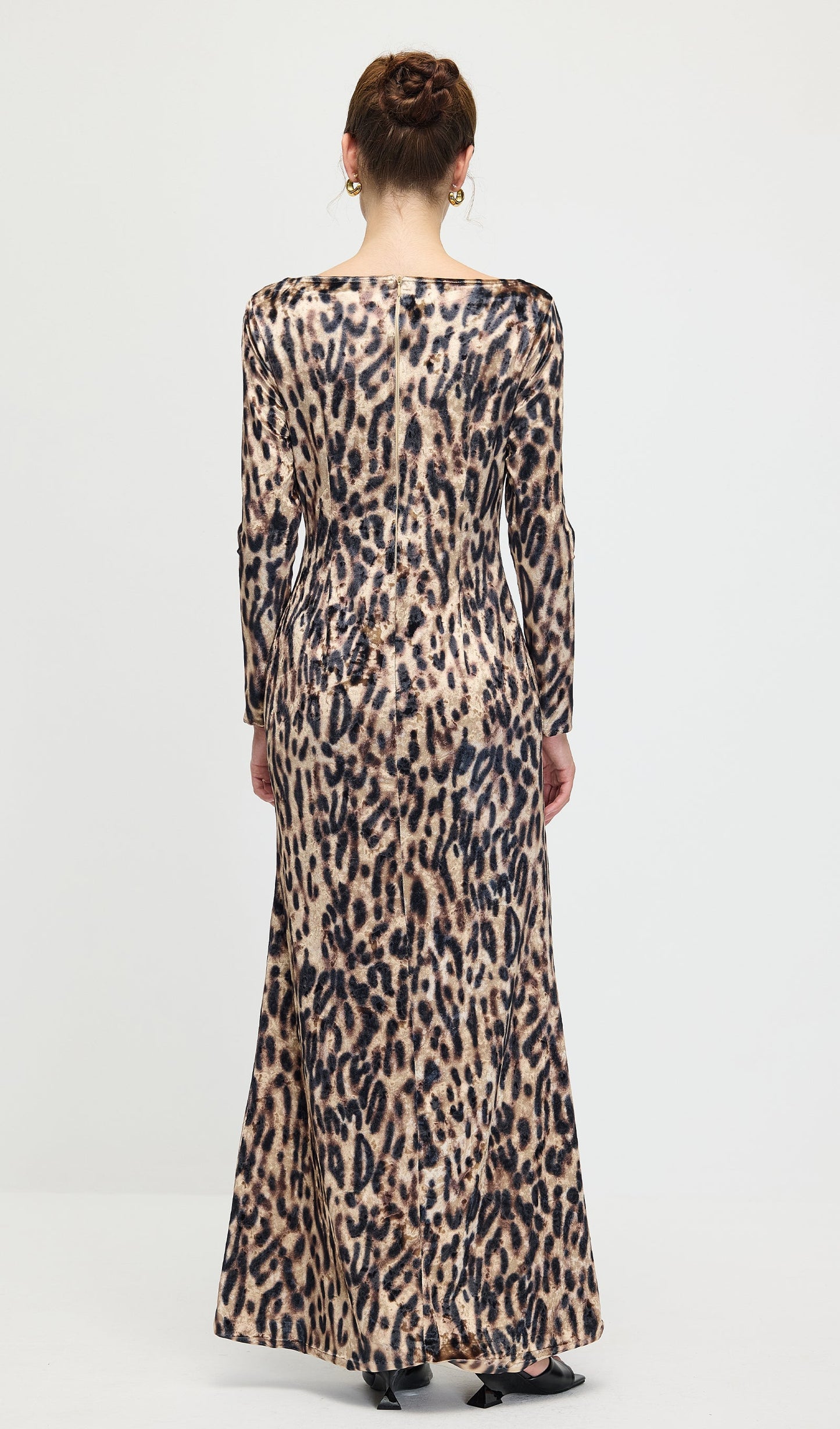 Leopard Printed Velvet Maxi Dress
