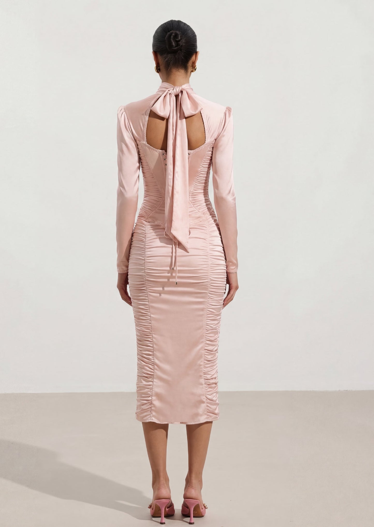 Avital Spandex Corset & Midi Skirt Set In Pink