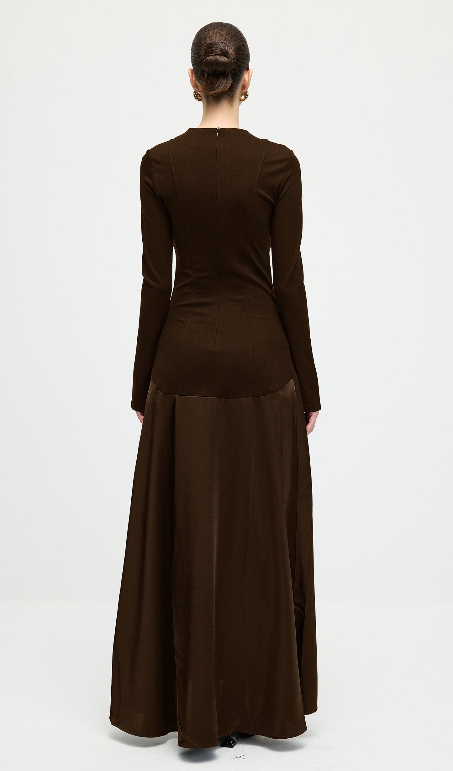 Knitted Satin Maxi Dress In Coffee