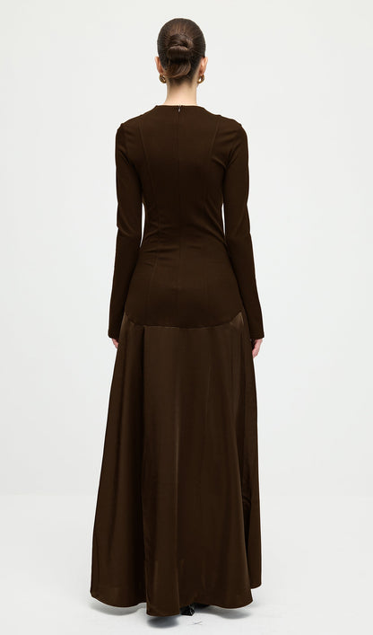 Knitted Satin Maxi Dress In Coffee