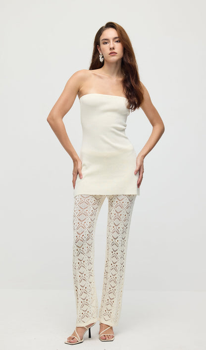 Bandage Knit Top & Crochet Knit Pants In Ivory
