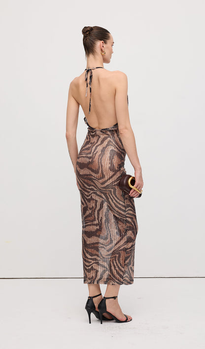 Halter Rhinestone Maxi Dress