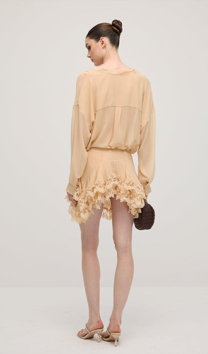 Long Sleeves Layered Folds Mini Dress