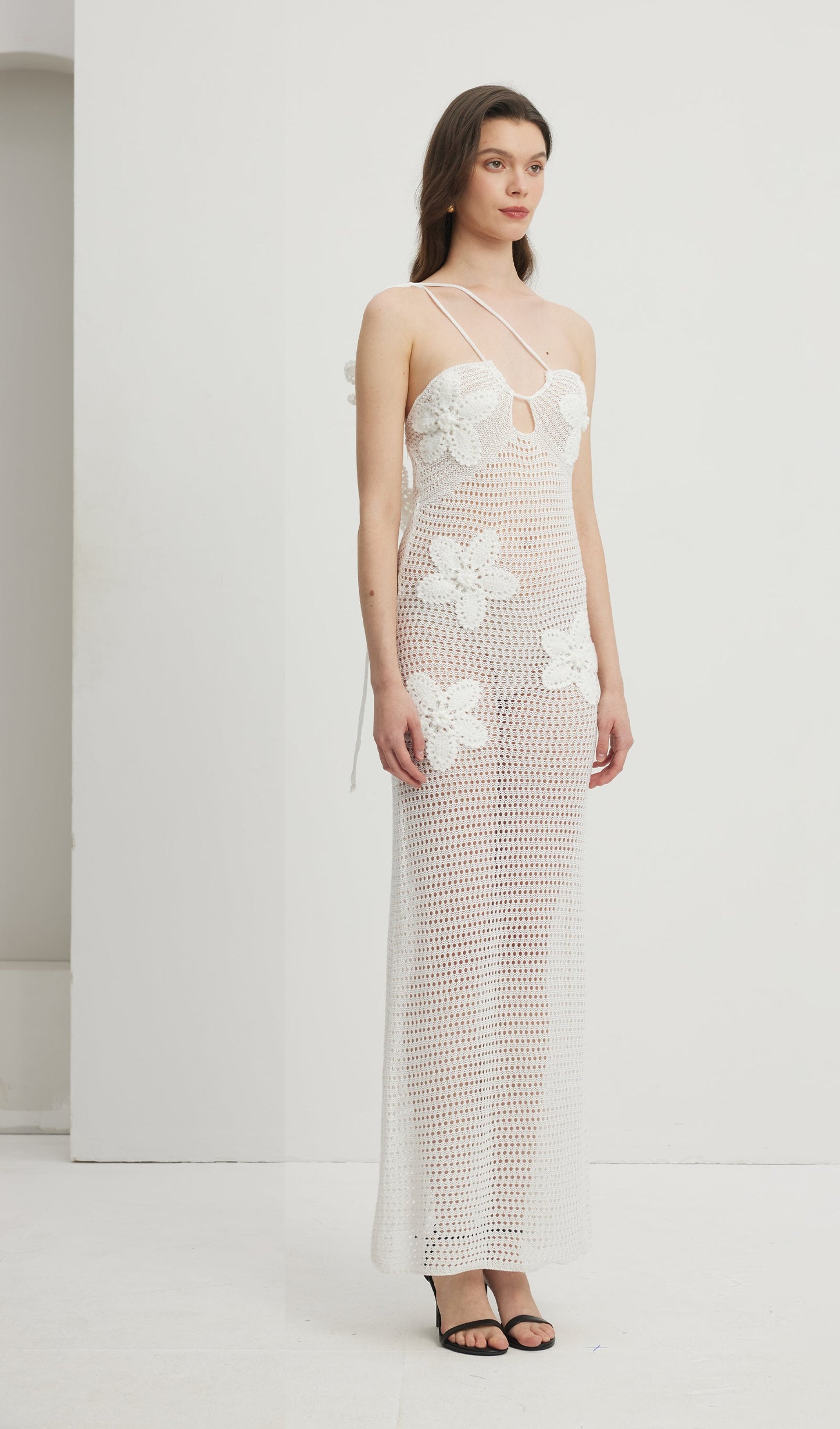 Floral Crochet Maxi Dress White