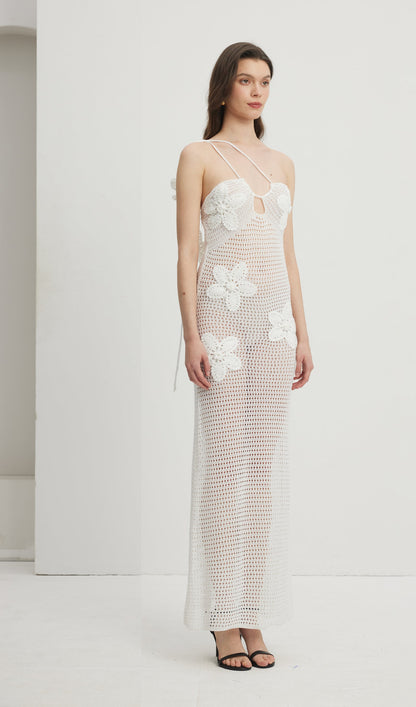 Floral Crochet Maxi Dress White