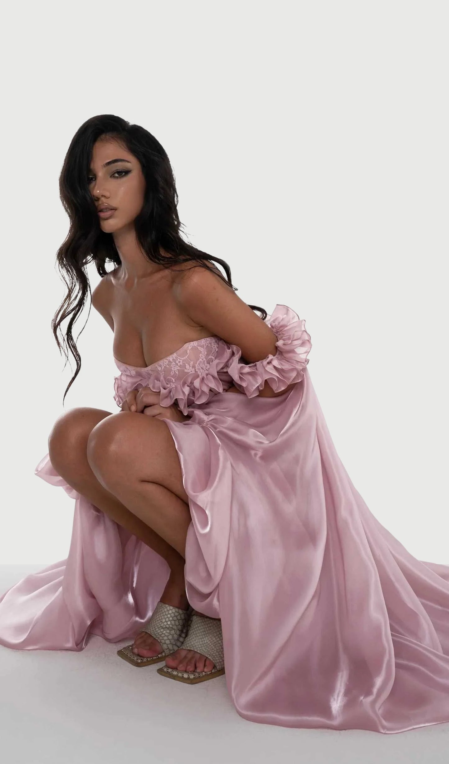 Glossy Bubble Hem Dress In Pink