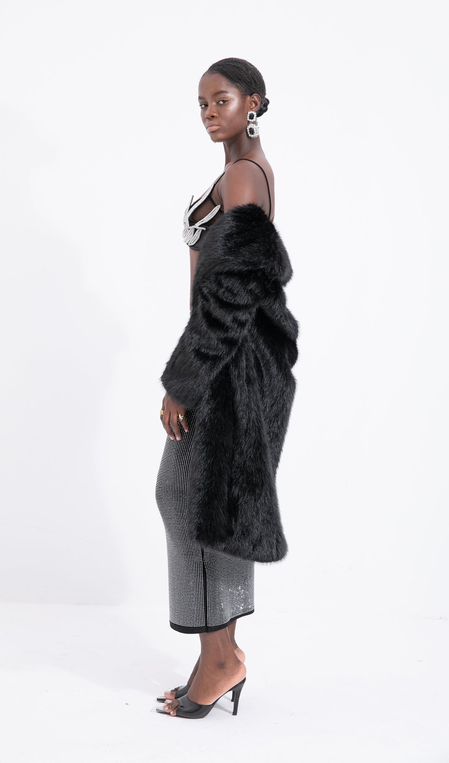 Trendy Black Maxi Length Eco-Coat