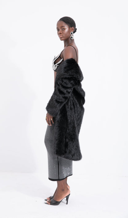 Trendy Black Maxi Length Eco-Coat