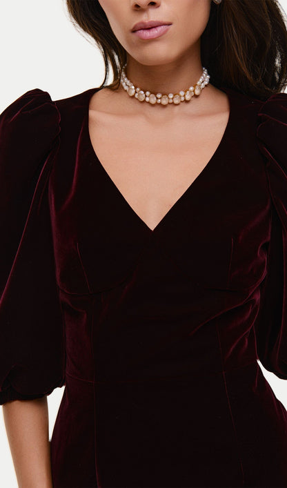 Velvet Puff Sleeve Mini Dress